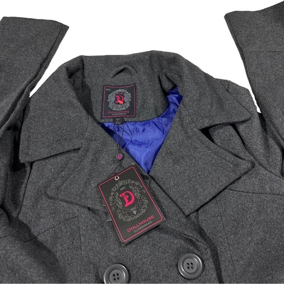 Dollhouse NYC Grey Double-Breasted 3 Button Pea Coat Jacket Sz L Pockets NWT - Picture 9 of 16